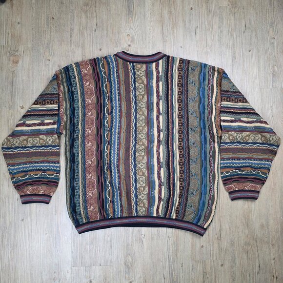 Tundra Men's Vintage Knit Coogi Style Crewneck Sweater Textured L 90s - Picture 2 of 14